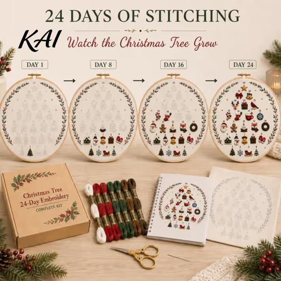 DIY Decorative Hanging Ornaments 24 Days Christmas Tree Embroidery Kit, Sewing Kit for Beginners, Holiday Handmade Countdown Gift Idea Material