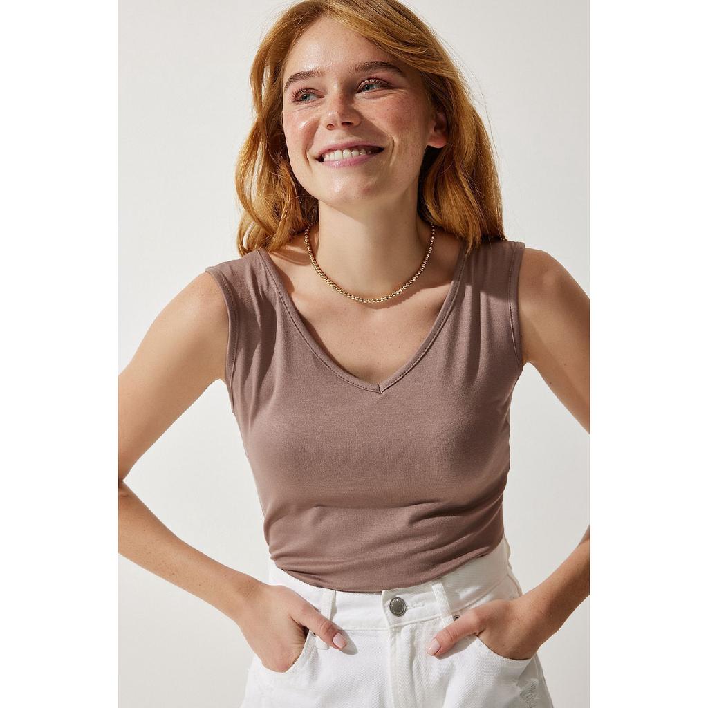 Deep Front Back V Neck Viscose Blouse Red