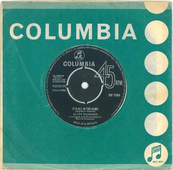 7inch Record CLIFF RICHARD - It's All In The Game DB7089 Columbia 1963 UK Rock Used