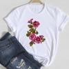 (Asian Size)Tee Clothing Casual Top Style Flower Trend 90s Floral Fashion T Shirt Short Sleeve Women Print Lady Female Graphic T-shirt