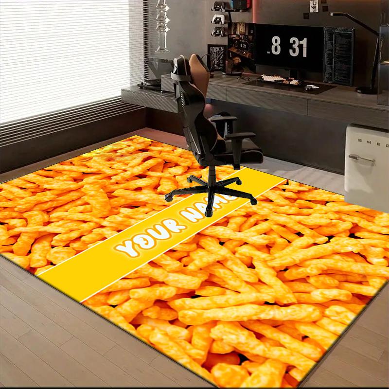 1PC Custom Name "Cheese Puffs Delight" Theme Floor Mat Ideal for Living Room, Game Rooms, Office, Bedroom, Floor Mat Playful Design