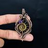 Ammonite Fossil & Amethyst 999 Copper Wire Wrapped Pendant, Handmade Gemstone Jewelry Pendant For Memorial Day