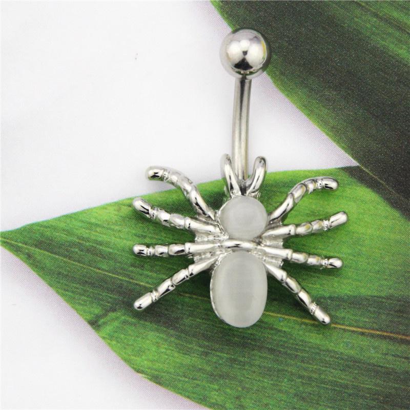 Кольцо из хирургической стали 316L со стразами в виде паука в пупке, белое/черное, свисающее пирсинг