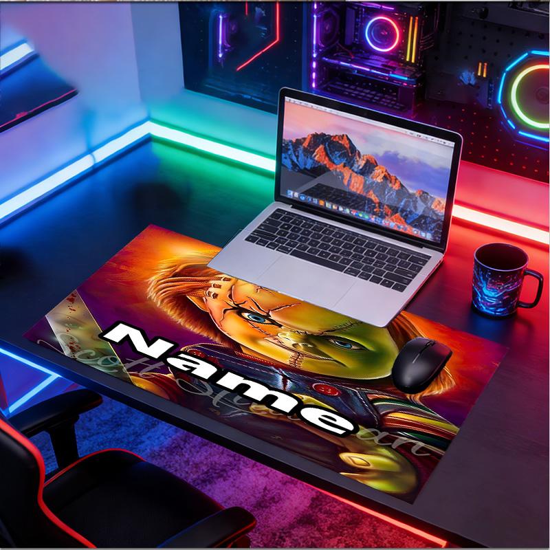 Custom Name Personalized Bride of Chucky Pattern Mousepad, Laptop PC Desk Mat, Decorative Desk Mat for Home Keyboard Pad Gift