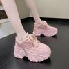 Fashion Women's Pink Chunky Sneakers Breathable Platform Sports Shoes Woman Lace Up Thick Sole Casual Shoes Zapatillas Mujer 2024