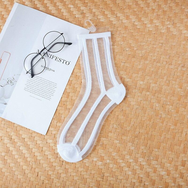 Sexy Lace Mesh Fishnet Woman Socks Harajuku Hip Hop Skateboard Elasticity Crew Socks Summer Ultra-thin Transparent Socks Women EMA