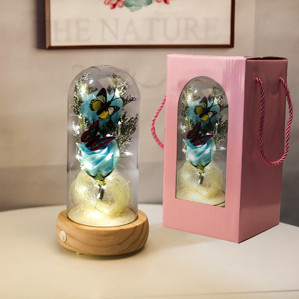 Eternal flower glass cover luminous rose dried flower transparent dust cover desktop music small ornament Valentine's Day gift
