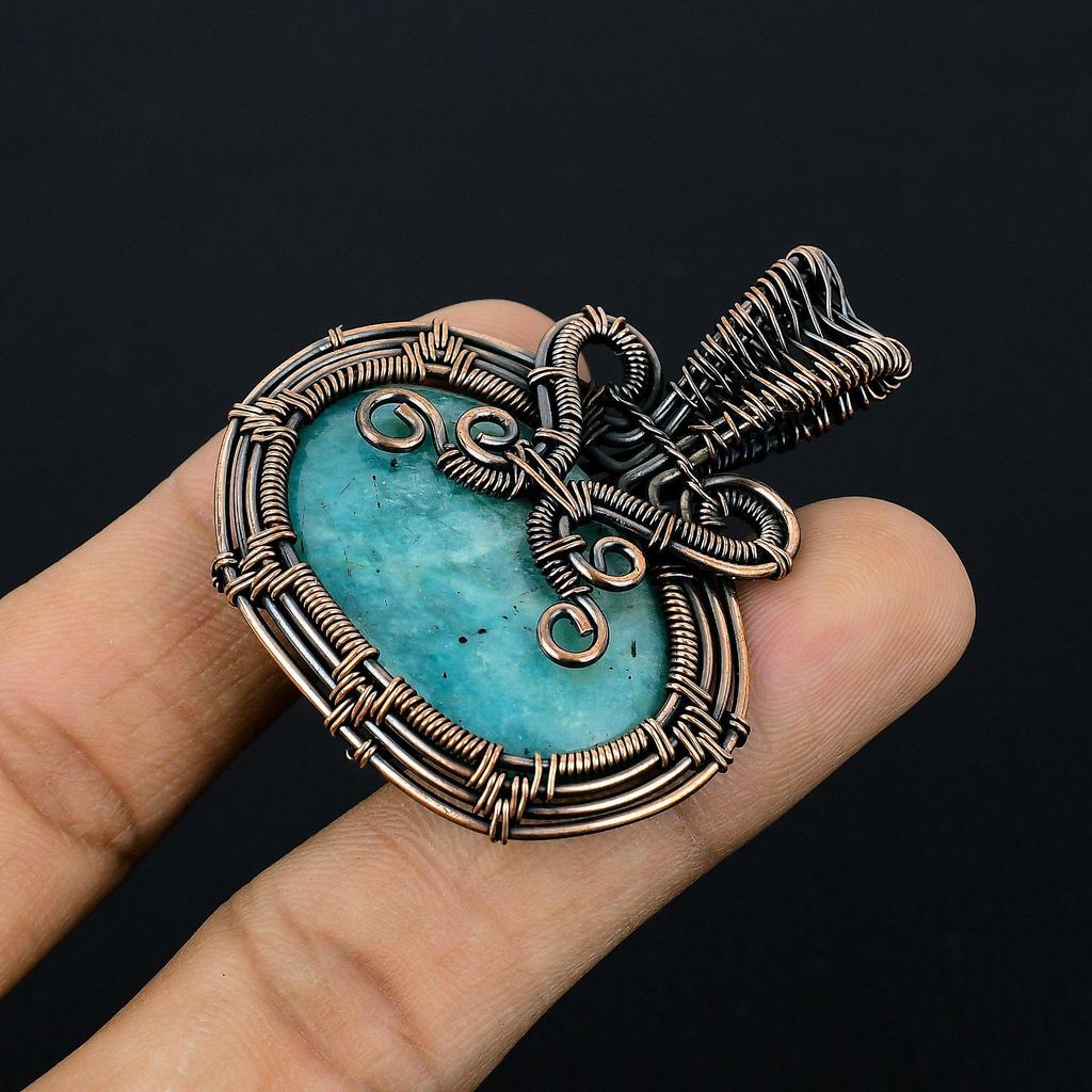 Blue Chalcedony Jewelry, 999 Copper Wire Wrapped Pendant Handmade Gemstone Jewelry, Gifts For Wife Brand New Pendant