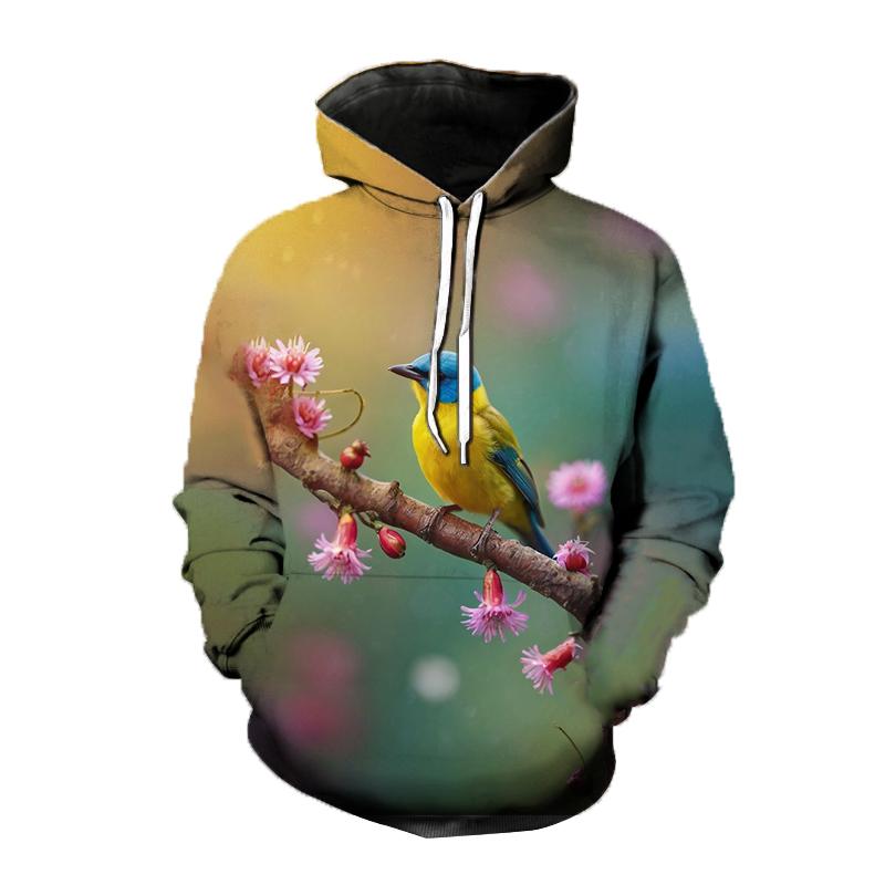 Худи с рисунком птиц Золотой щегол 3D-принт Мужская Женская Мода С длинным рукавом Толстовки с капюшоном Оверсайз Y2k Пуловер Мужская Топ Одежда