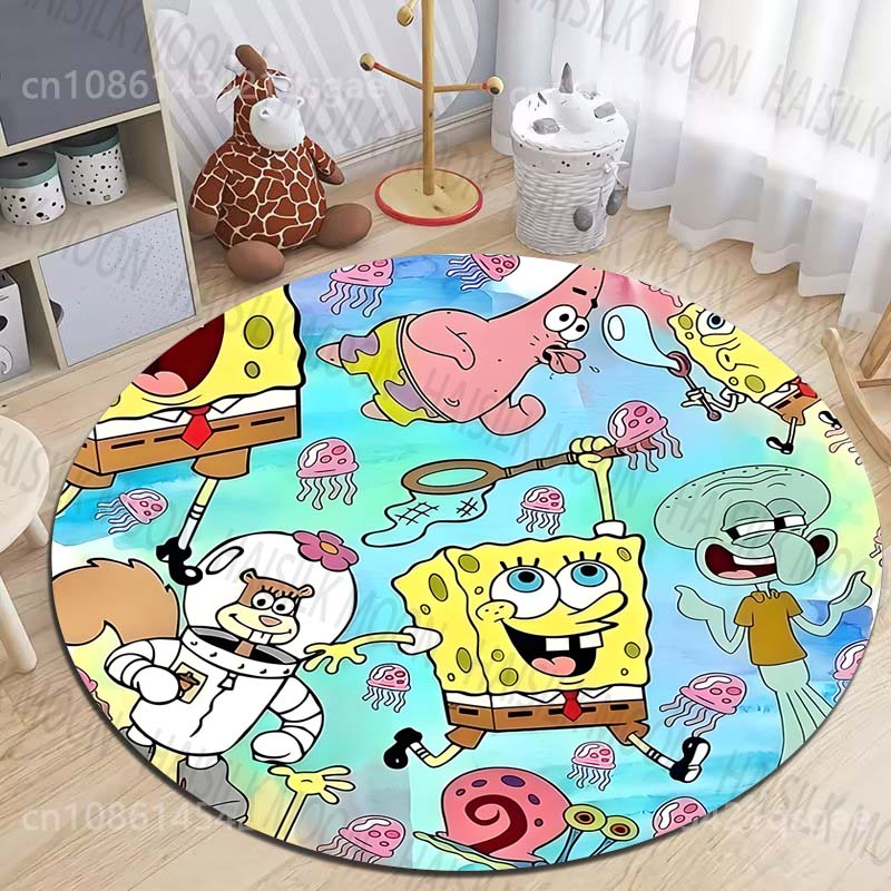 Multiple Sizes SpongeBob SquarePants Print Round Rugs for Living Room Bedroom Floor Mats Kids Room Household Carpet Home Decor