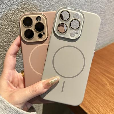 Подходит для iPhone 16. Мягкий матовый тонкий круглый чехол на магнитной присоске. Защитная пленка для линз Apple 15.