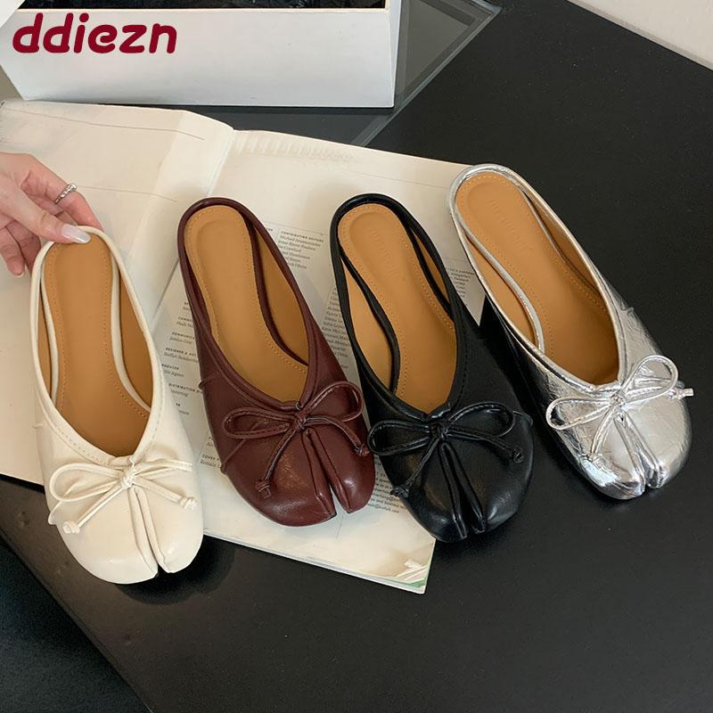 Fashion Fashion Butterfly-Knot Flats Slippers Women Mules Shoes Female Shallow Footwear Strange Toe Ladies Flats Slippers Shoes