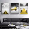 Золотой Ретро природный пейзаж холст плакат скандинавская лодка дерево озеро настенное искусство современное украшение дома картина для внутренних картин