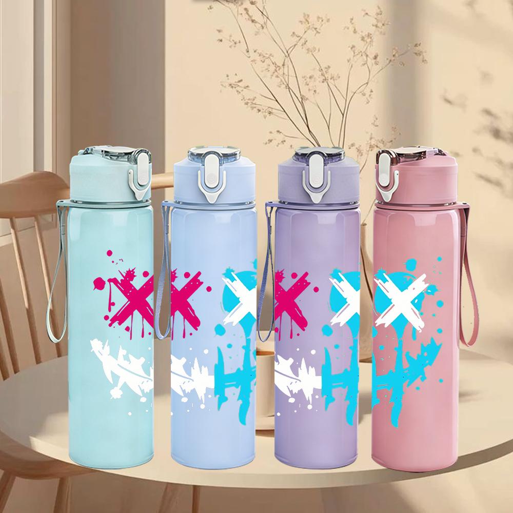 1PC Cross Splash Abstract Mark Art 750ml Color Plastic Water Bottle Leakproof Flip Straw Lid For Sports Office Home Use