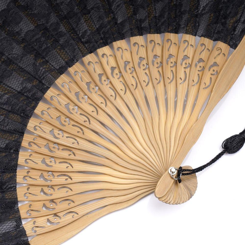 Bamboo Frame Lace Handheld  Folding Fan with Bags Bamboo Silk Folding Fan  Wedding Decoration
