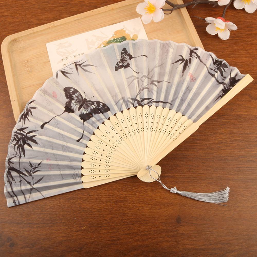Antique Bamboo Folding Fan Ink Wash Painting Portable Fan Decorative Silk Hand Fan  Hanfu Cheongsam