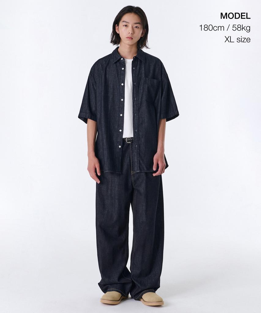 MUSINSA STANDARD Oversized Short Sleeve Denim Shirt [Deep Indigo]