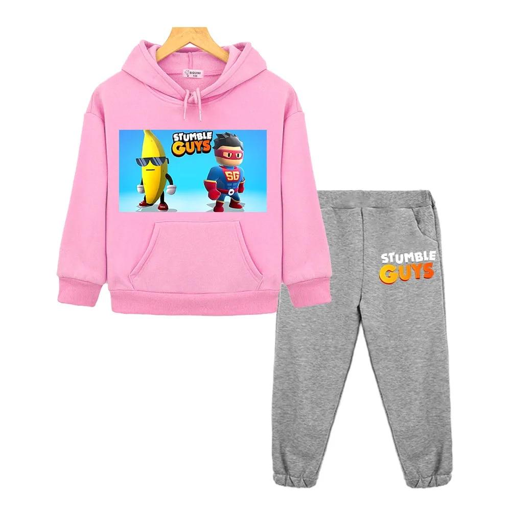Stumble Guys Hooded Sets Casual Sweatshirt Boy Girl Anime Hoodie Y2k Clothes Autumn Pullover Fleece Jacket Kids Boutique Clothes
