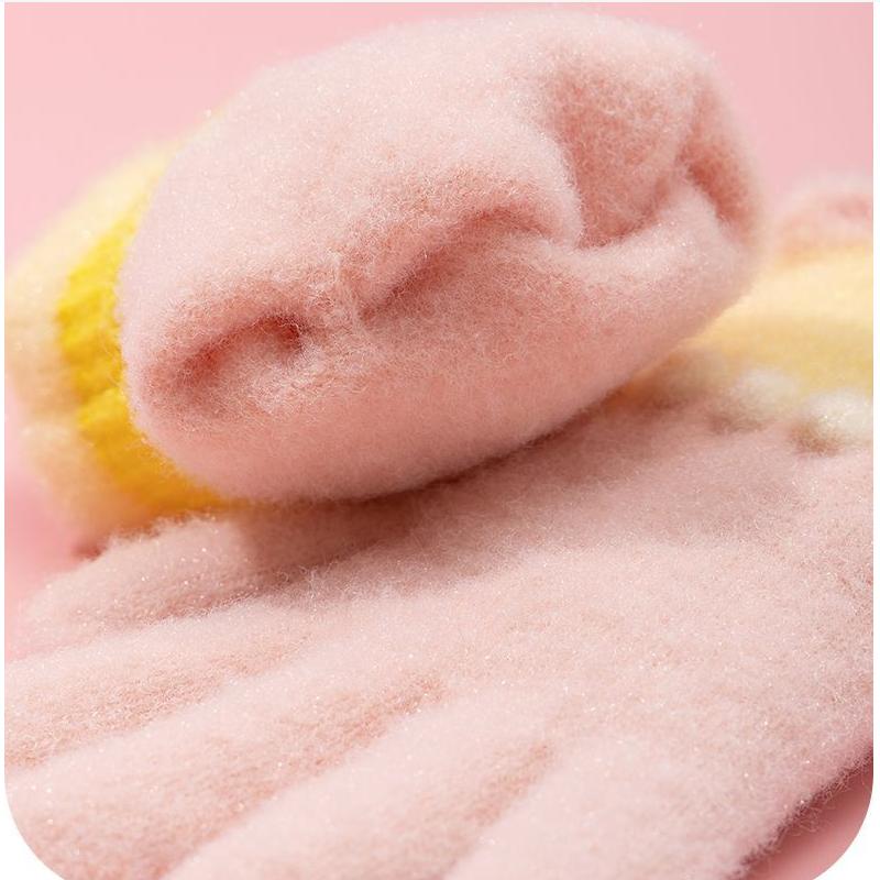 Защищающие от холода осенне-зимние перчатки, утолщенные, с бантом, полнопалые, детские вязаные перчатки, ветрозащитные, термо, толстые снежные перчатки