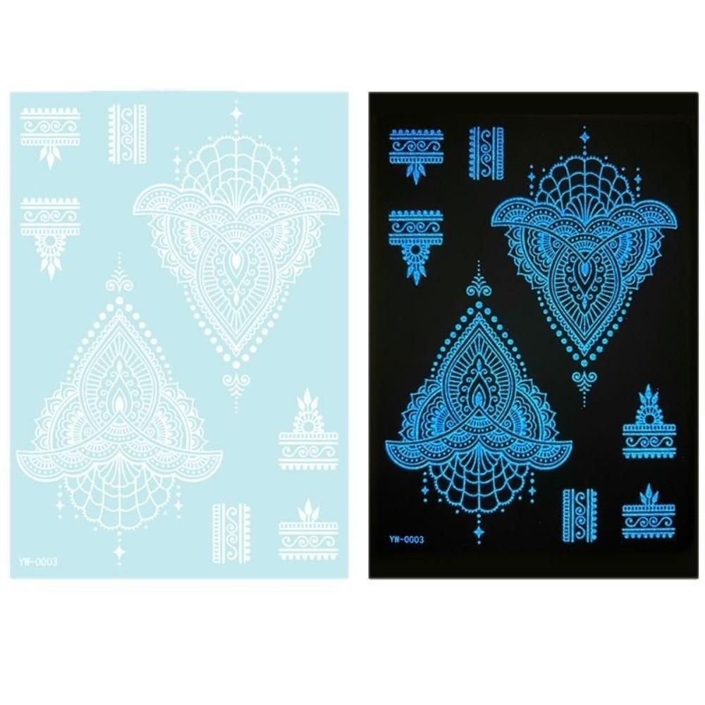 6 Sheets Lasting Henna Tattoo Stickers Blue Luminous Lace Fake Tattoos  Hand Finger