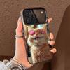 Милый Крутой Чехол для Телефона с Кошкой в Солнцезащитных Очках для iPhone 17,16,15,14,13,12,11,Pro Max,Plus Конфетный Серебристый Чехол