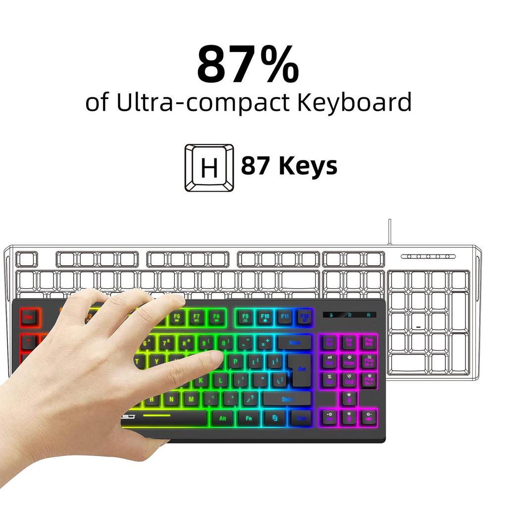 87 клавиш 2,4 ГГц Беспроводная механическая клавиатура RGB-подсветка L100 Игровая клавиатура, Мембранная клавиатура для офисного ноутбука, Дома, Девочки, Мальчика