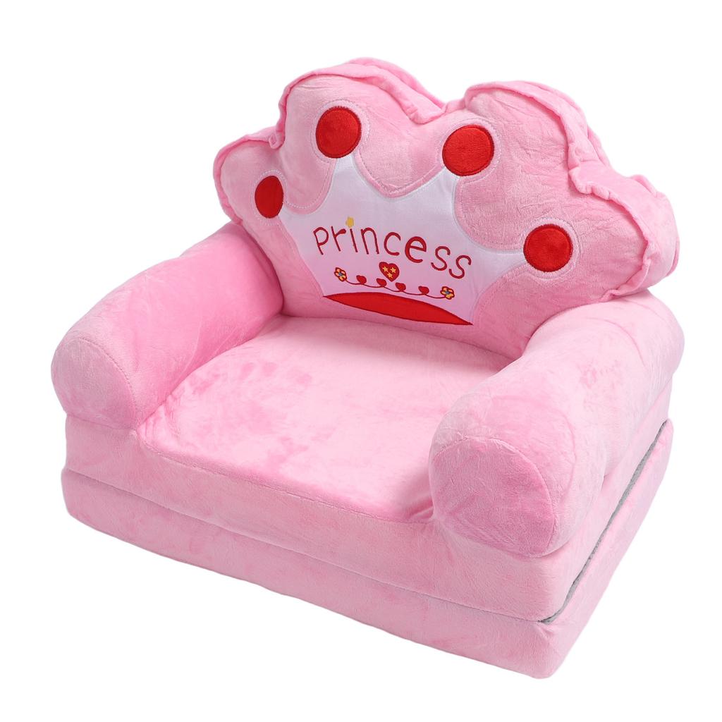 Toddler Chair for Girls Kids Cute Princess Tiara Fold Out Couch Bed Floor Cushion Armrest Sofa for