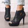 Fashion Large Size Black Thin High Heels Summer Boots Zipper Peep Toe Platform Ankle Boots Women Shoes Botines Para Mujeres Botas Mujer