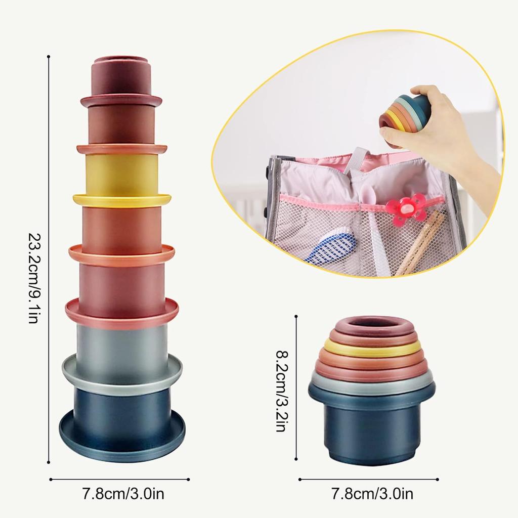Детская штабелируемая башня, упаковка из 7 штабелируемых стаканчиков, детская силиконовая игрушка-штабелер, штабелируемые камни, водная игрушка, обучающая игрушка для раннего возраста, купание, пляж, мотор