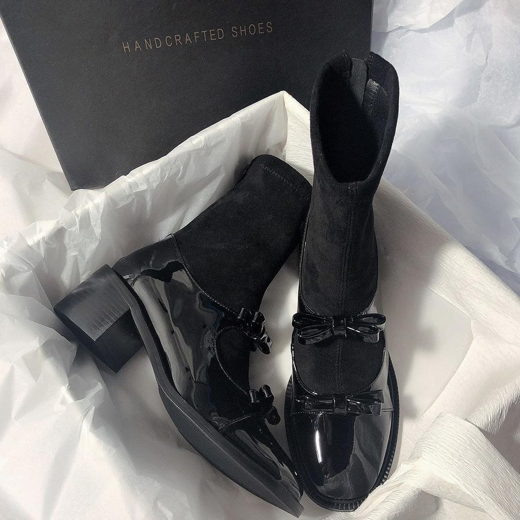 Delicate retro velvet short boots for women's new autumn and winter heightening thick-soled Martin boots Mary Jane short socks boots for women