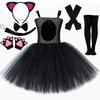 Girls for Black Panther Cat Tutu Dress Costume Halloween Carnival Party Animal Dress Up Clothes Outfit with Ear Bowtie Tail