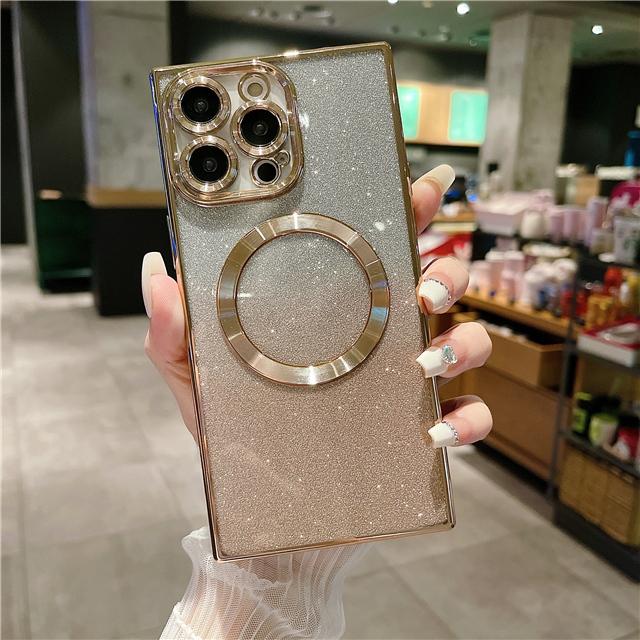 For iPhone 15 Pro Max Luxury Plating Magsafe Magnetic Frame Glitter Phone Case For iPhone 11 12 13 14 15 16Plus Protective Cover