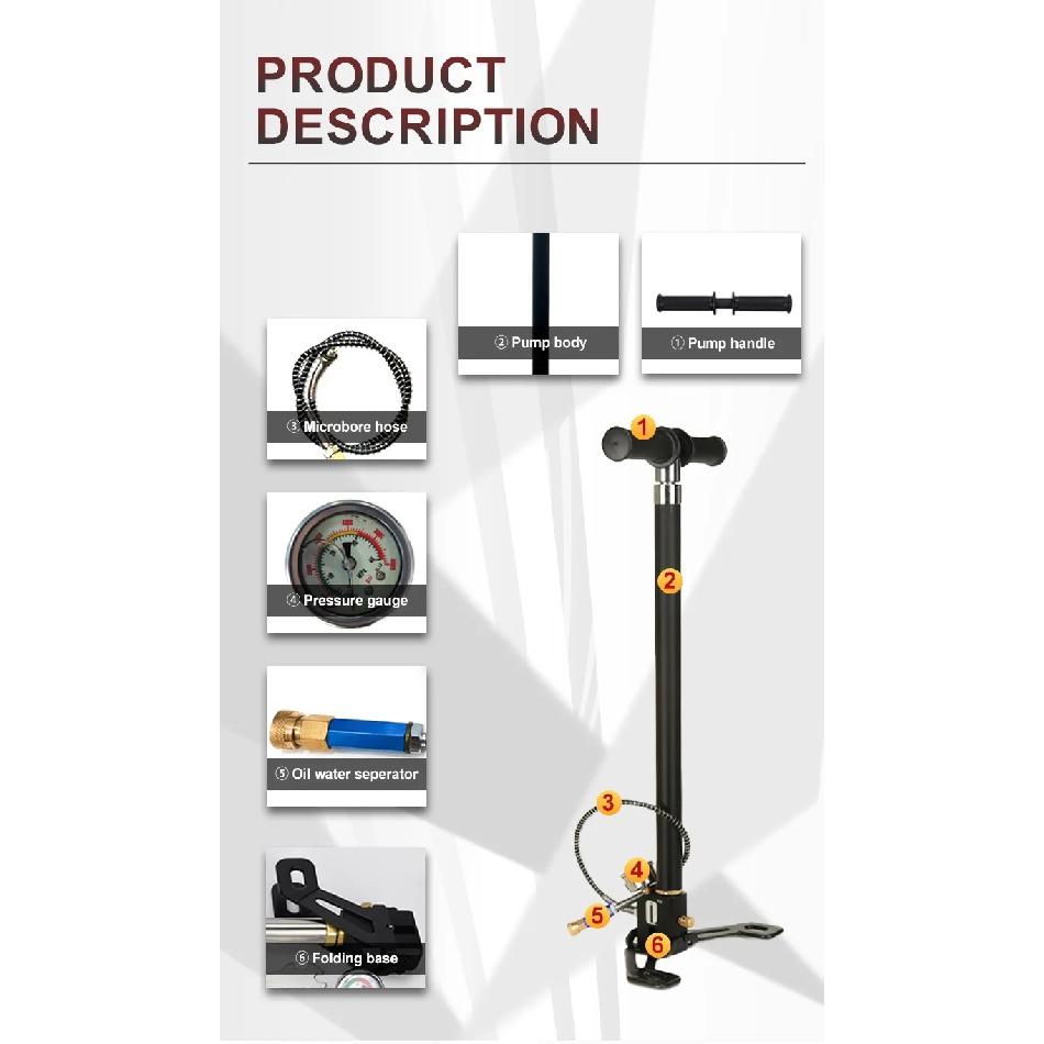 TUXING 4500psi 4 Stage High Pressure PCP Pump 300bar Hand Operated Air Pump for HPA Tank Hunting Car Bicycle Air Refilling