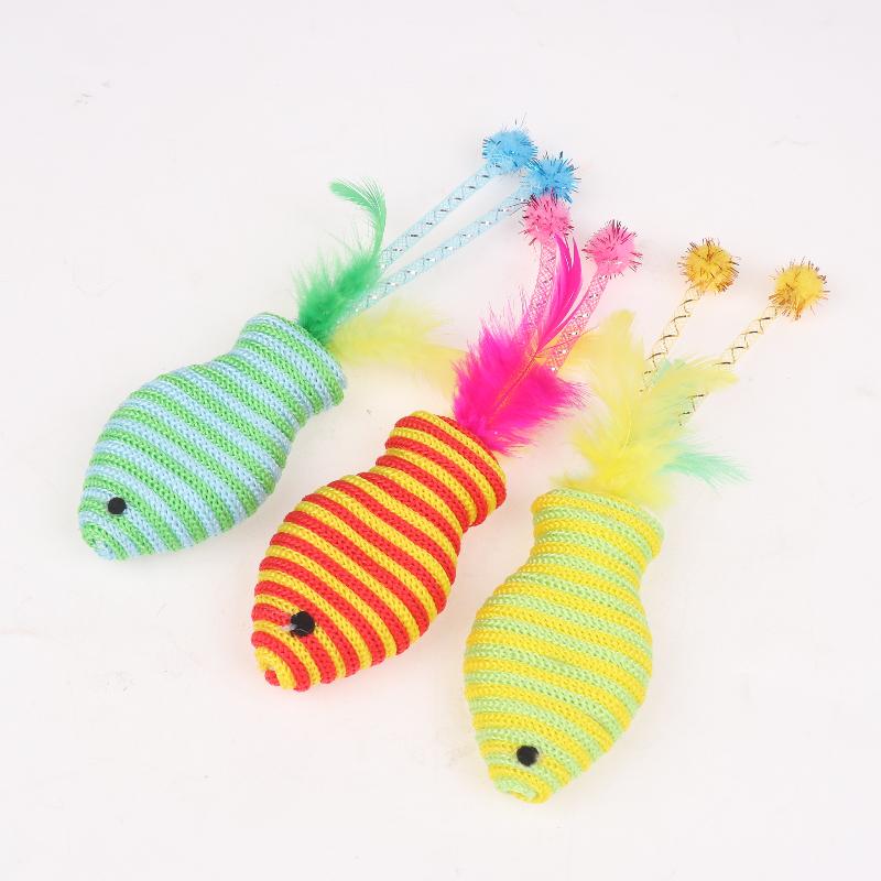 5Pcs Pet Cat Toy Fish Netting Cat Teasing Toy Cat Interaction Pet Supplies Color Woven Fish Toy