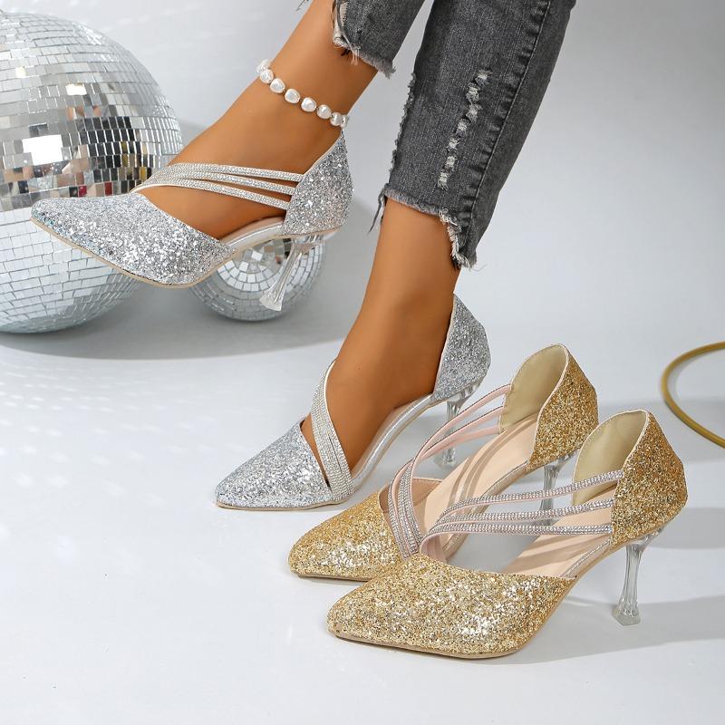 Женские туфли-лодочки на шпильке с кристаллами - С острым носком, с открытой боковой частью, свадебные туфли, сексуальная вечерняя обувь для невест и вечеринок