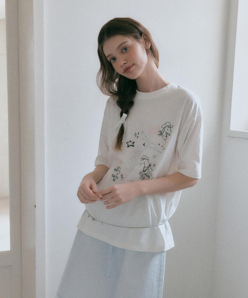 ROEM [Roem X Eunchae] Loose Fit Drawing T-Shirt Rmhwg26Yt1