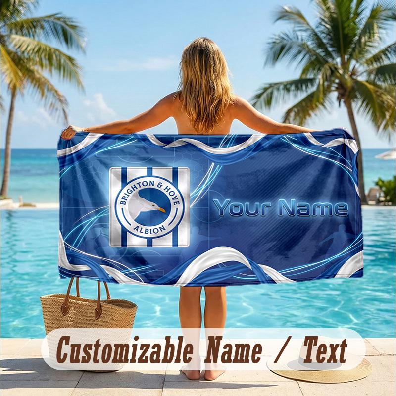 Custom Text Beach Towel, Soft Absorbent Swimming Multi-use TowelBrighton & Hove Albion Football