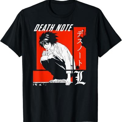 Футболка Death Note Retro Blocks, размер L, в стиле аниме.