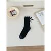Ballet-style Spring and Summer Thin Cream White Socks for Women, Mid-calf Socks, Bow, Versatile, Black Pile Socks