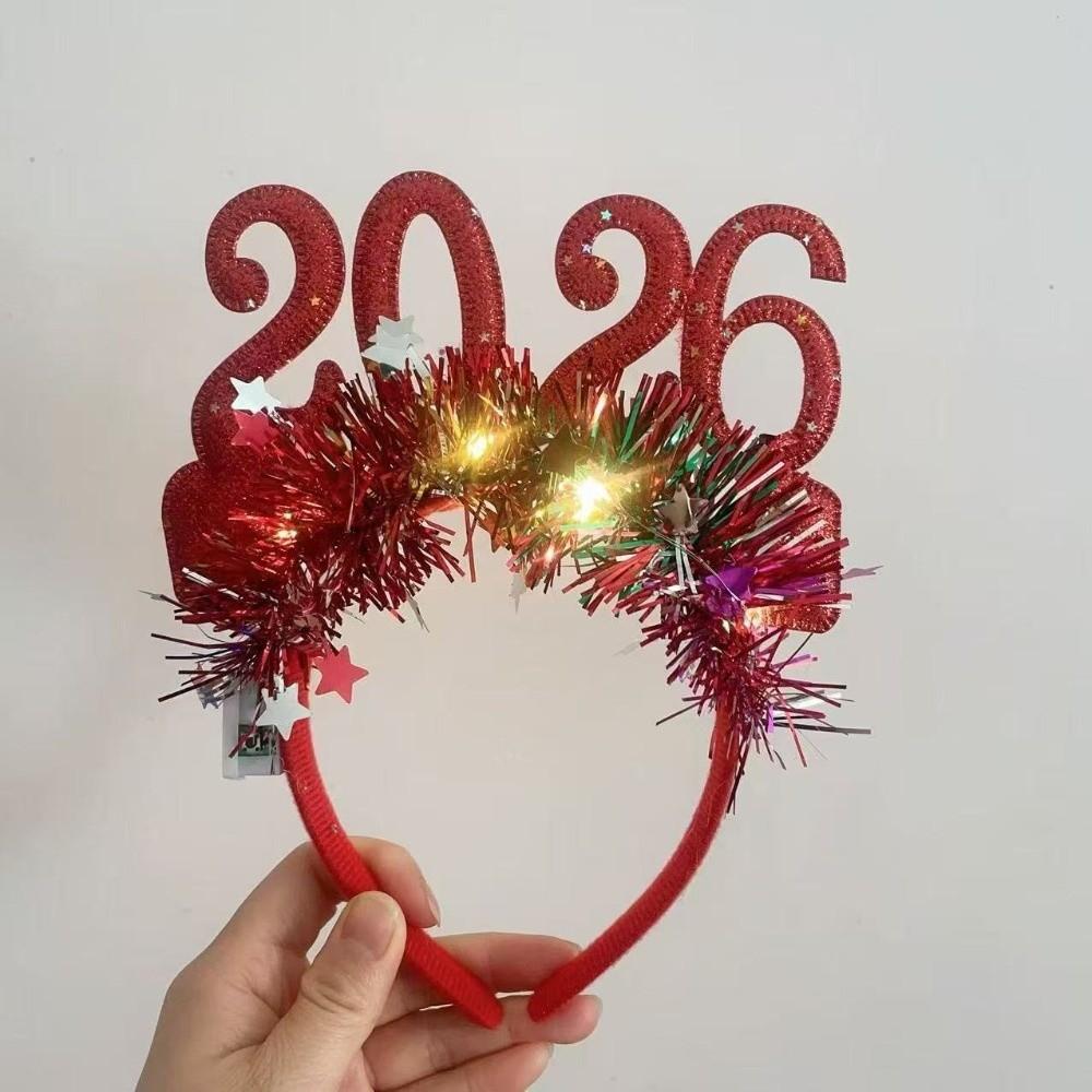Блестящие новогодние обручи 2026, разноцветная лента со звездами, удобный праздничный головной убор на Рождество