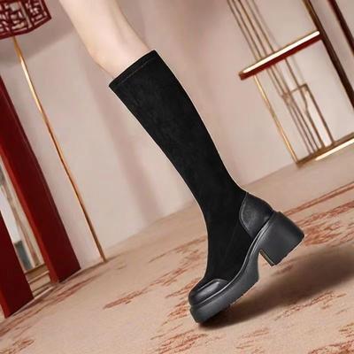 2025 высокие сапоги, маленькие осенне-зимние новые длинные сапоги, эластичные, тонкие и увеличивающие рост, на среднем каблуке Maillard, повседневные сапоги