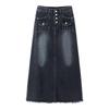 Women's Plus Size High-Waist Denim A-Line Skirt - Slim Retro Design for Autumn & Winter
