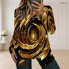 Women Plus Size Square Neck Long Sleeve Black Gold Green Printed Faux Two Piece T Shirt