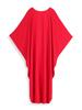 EDOLYNSA Red Women's Kaftan Long Dress Robe Holiday Cover Up Bat Sleeves Beach Dress Lounge wear Q1306