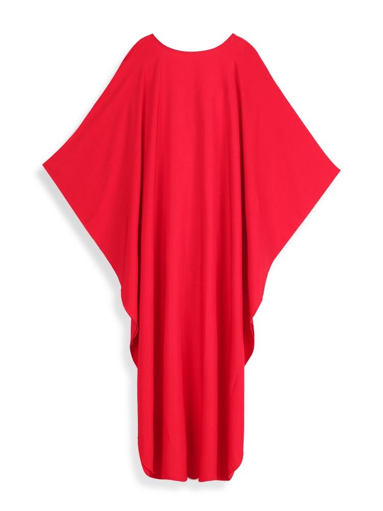 EDOLYNSA Red Women's Kaftan Long Dress Robe Holiday Cover Up Bat Sleeves Beach Dress Lounge wear Q1306