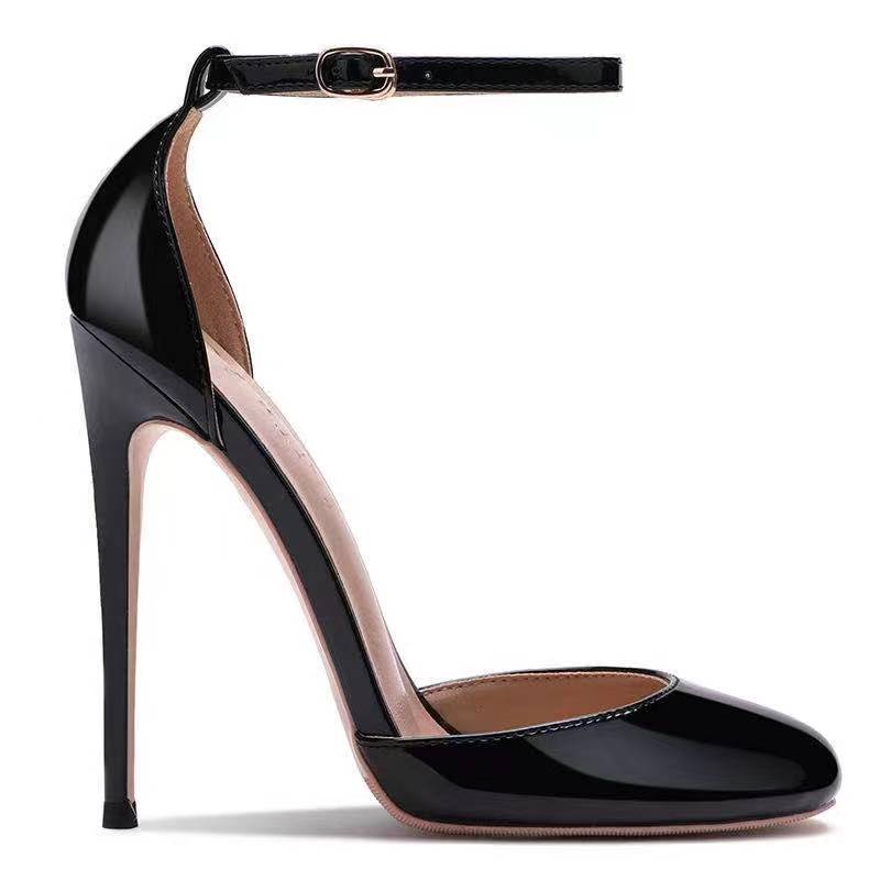 Роскошные модные туфли на высоком каблуке с круглой пряжкой на носке, туфли больших размеров, сексуальный и универсальный стиль