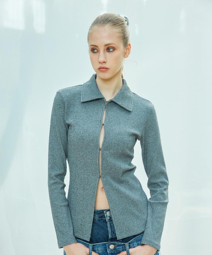 LARTIGENT L9 Cutout Collar Top(Gray)