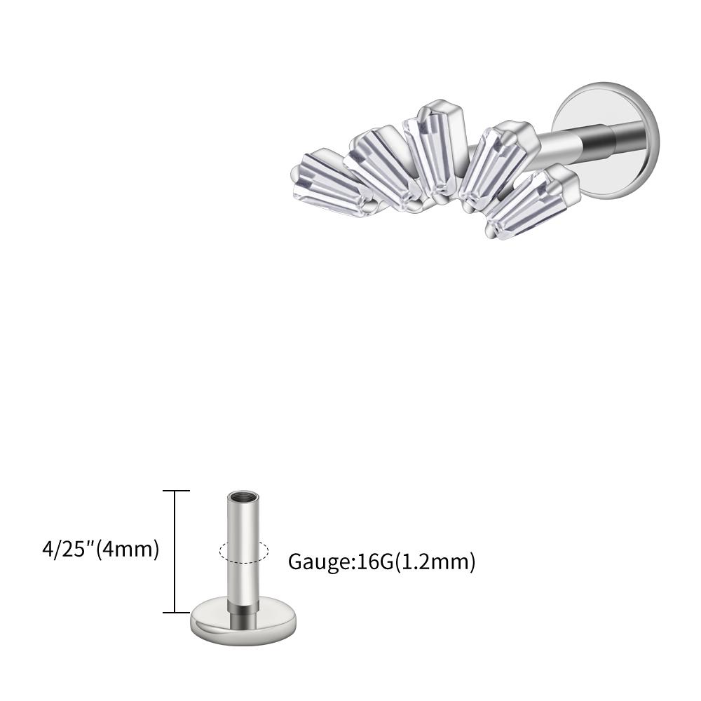 Правый Большой ASTM F136 Титан 16G Багет Кластерный Цирконий Лабрет Штифт Трапеция Хрящ Уха Мочка Уха Пирсинг