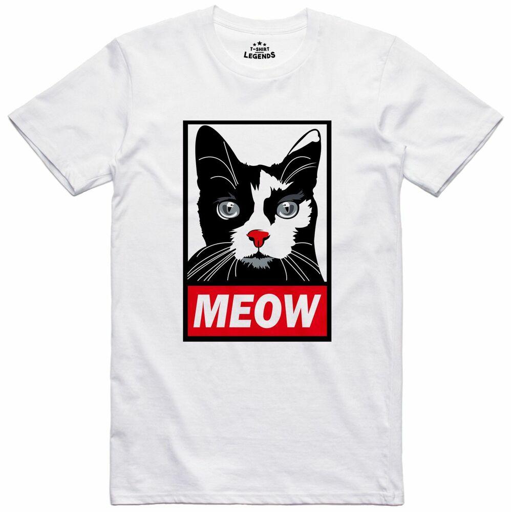 Drole Chat Miaou Imprime Coupe Pre Retreci Coton Haut Unisex T-shirt