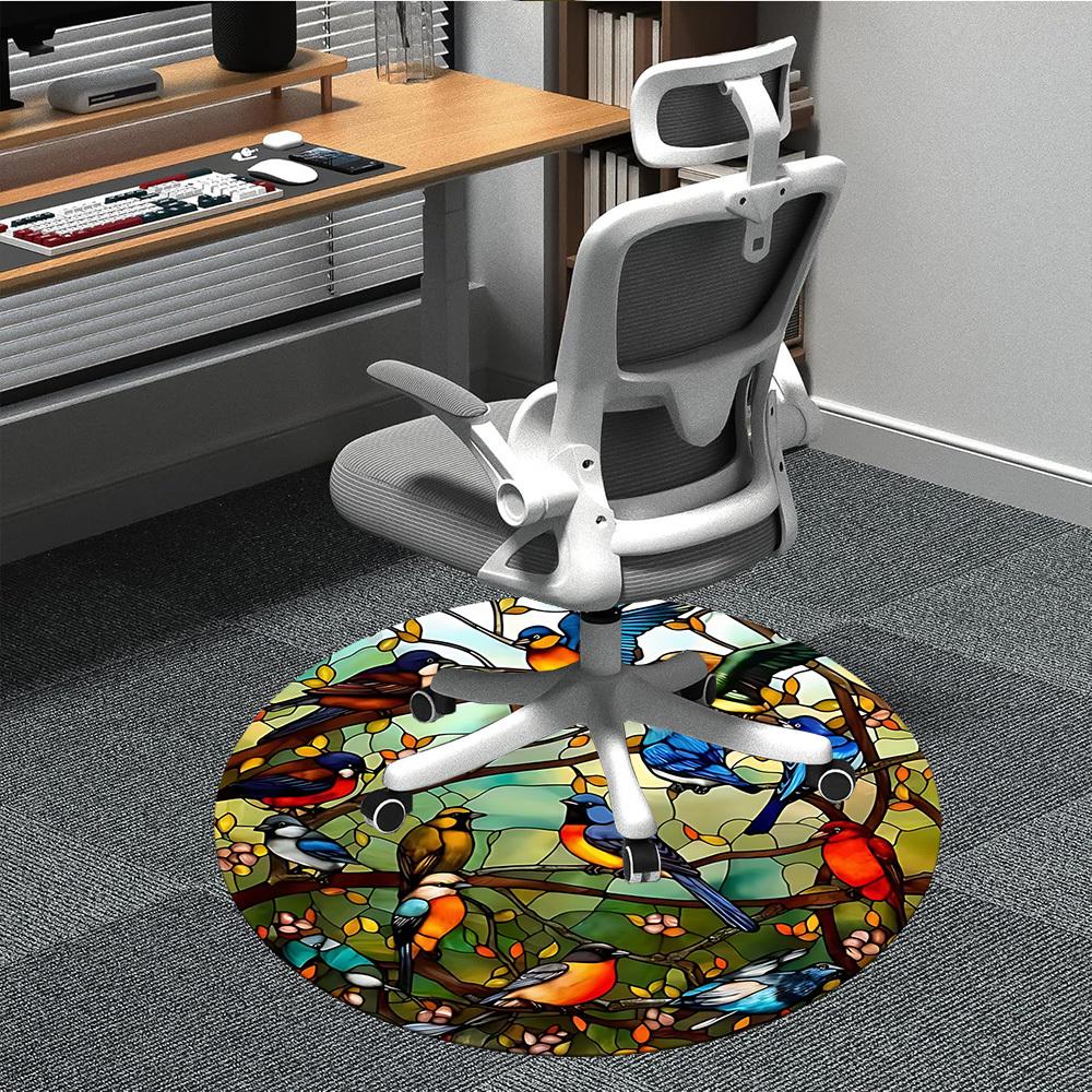 1pc Birds Nature Office Round Area Rug, Under Office Chairs Bedroom Living Room Home Decor, Room Deco